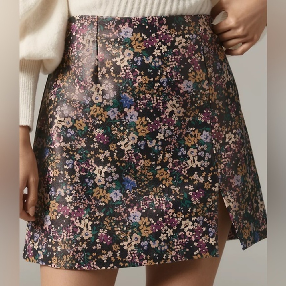 Anthropologie Maeve Faux-Leather Side-Slit Micro Mini Skirt